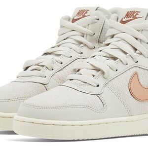 Nike Women’s High-Top Sneakers in Cream with Rose Gold Swoosh